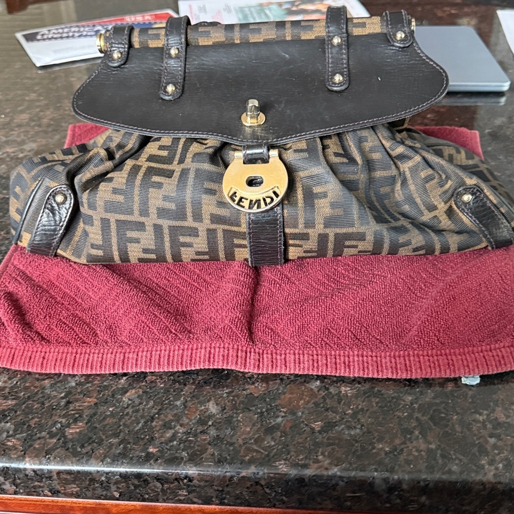 Pre-Owned Vintage FENDI Black and Brown Zucca Canvas Magic Top Handle Logo Bag